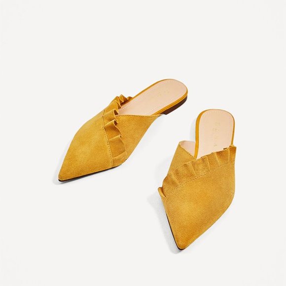 Zara Shoes - Zara | Suede mustard mules with frills